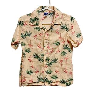 Old Navy Cotton Rayon Flamingo Print Short Sleeve Button Up Shirt Toddler Boy 3T